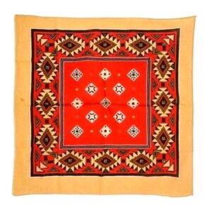 VTG NEW Southwestern Crisp Scarf Bandana 21x21 Red/Mustard/Black Poly Cotton USA